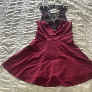 Material Girl Maroon Dress with Black Label Detail
